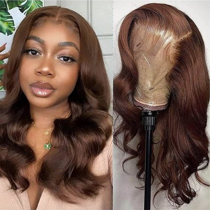 [18''=₵899] Brown Color Body Wave HD Invisible 4x4 Glueless Closure Wigs