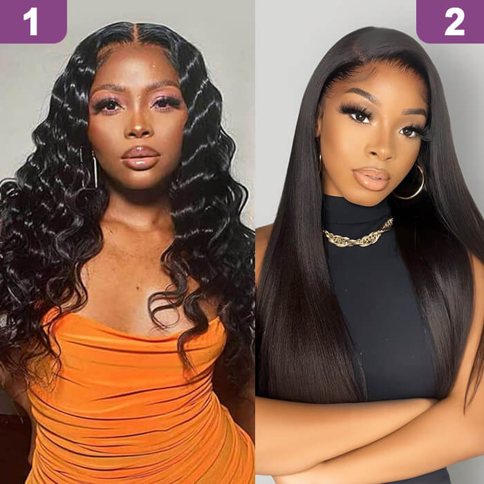 2 Glueless Wigs Set | 22'' 13x4 HD Lace Frontal Loose Wave Wig+22'' 4x4 Lace Closure Straight Wig