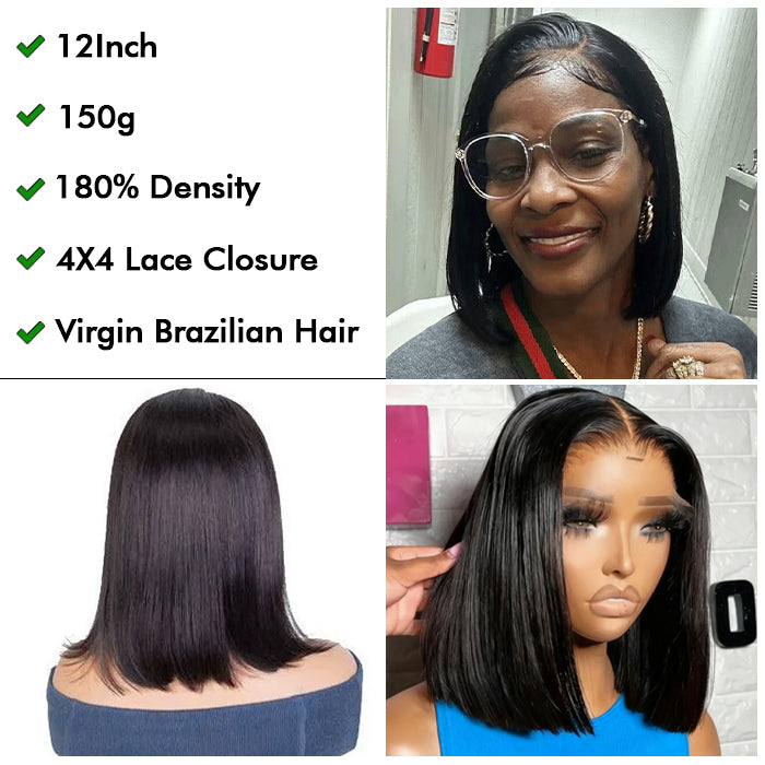 [12''=₵659] Silky Blunt Cut Shoulder Length Glueless 4x4 Closure Bob Wig
