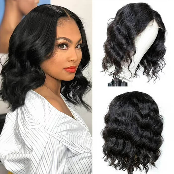 Suqu Hair 13x4 Short Body Wave Lace Frontal Bob Wig 180% Density Brazilian Remy 100% Human Hair For Women