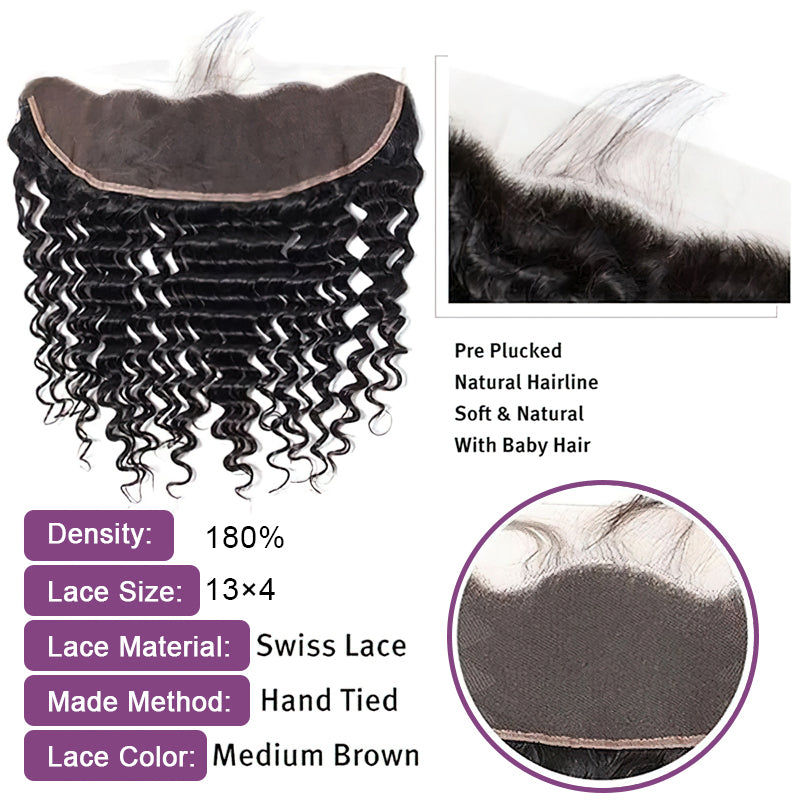 Transparent Lace Frontal Deep Wave 13x4 Ear to Ear Lace Frontal Human Hair 12A Best Quality