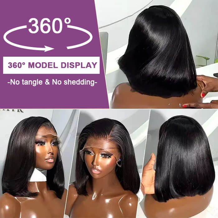 Suqu Hair Short Straight Short Bob Wigs Transparent Lace Frontal Human Hair Wig