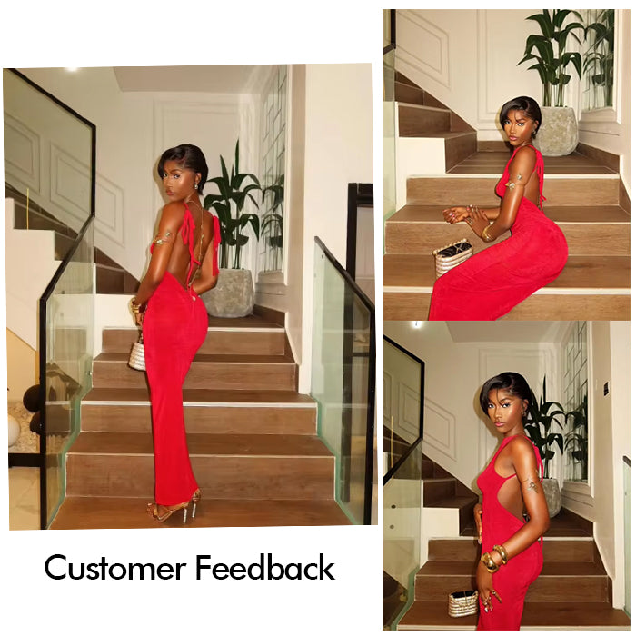 Real Show | Pixie Straight or Curly Wig | Black or Red Wig | Frontal HD Lace (8'')