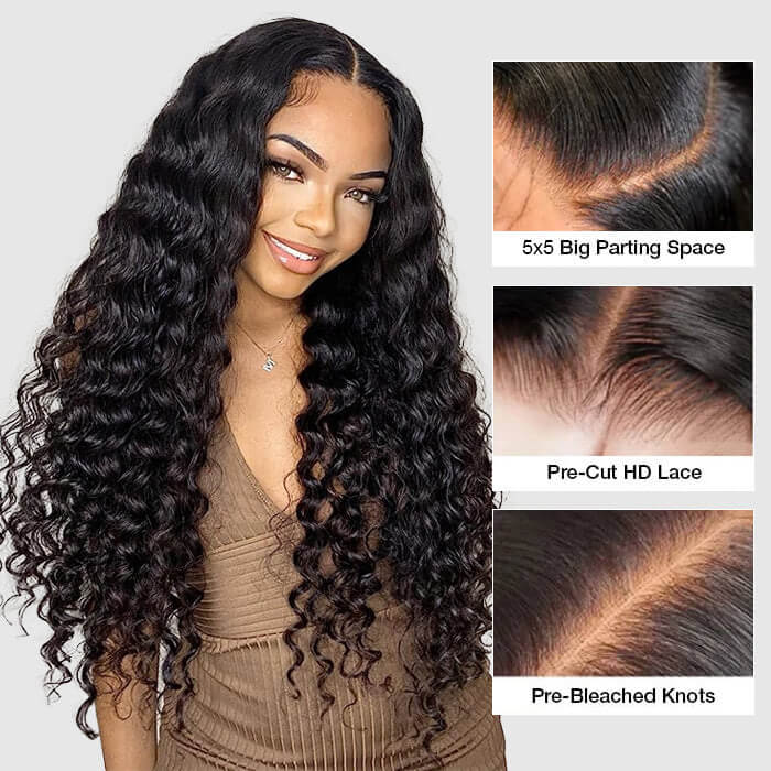 Suqu Hair Transparent 13x4 Lace Front Wig Deep Wave Brazilian Human Hair