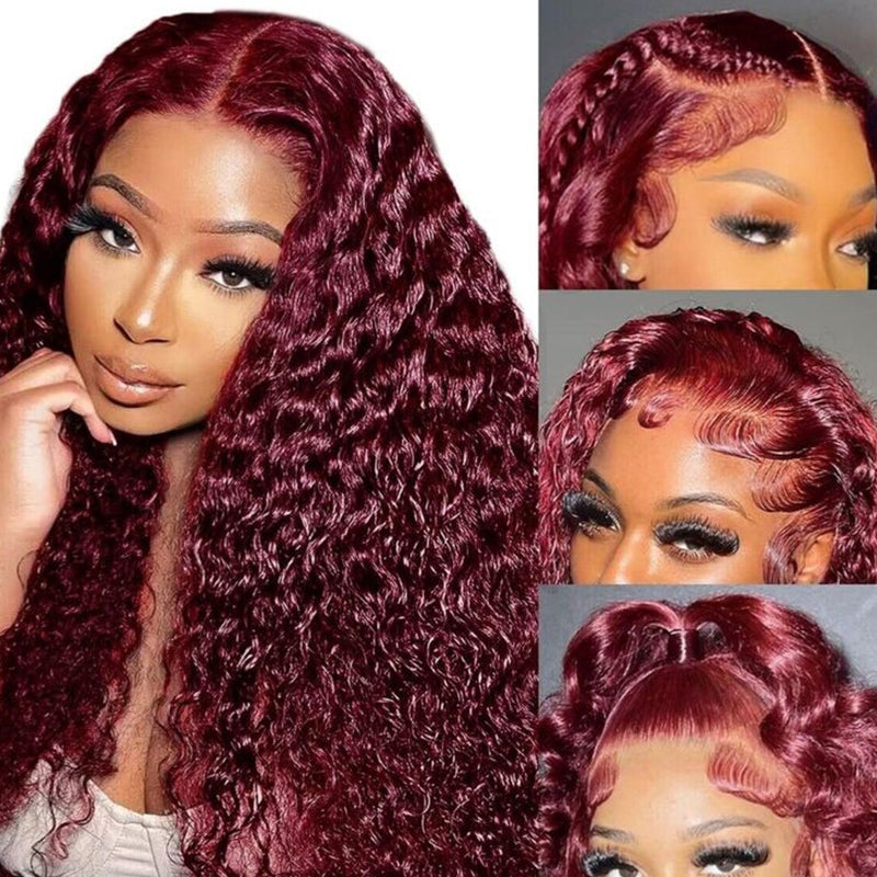 99J Burgundy Deep Wave Curly 13x4 Lace Front Wig High Density