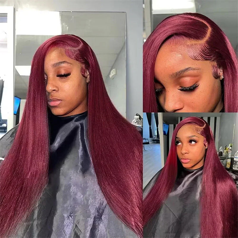 99J Burgundy Lace Front Wig 13*4 4*4 Frontal Straight Wigs Virgin Hair