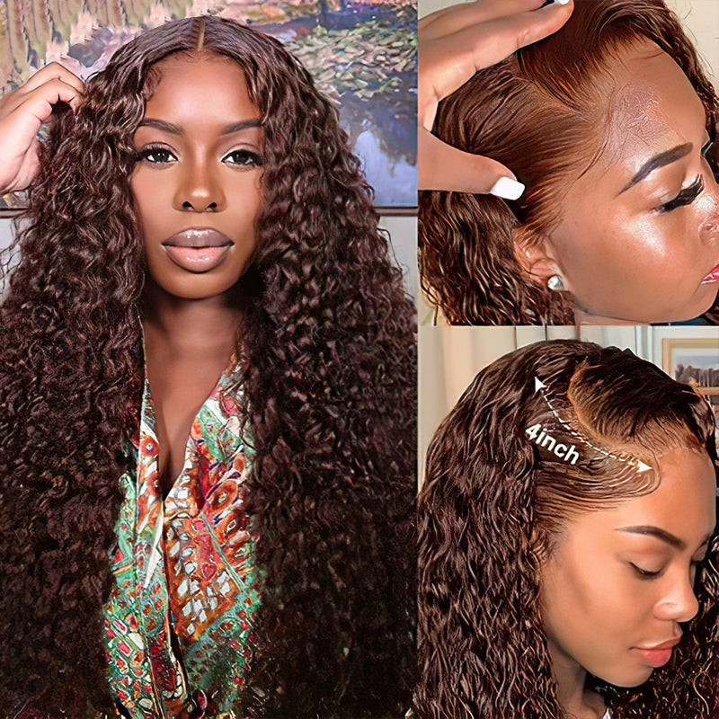 Chocolate Brown Curly 13x4 Hd Lace Front Wig Human Hair Brown Colored Brazilian Human Hair Wig