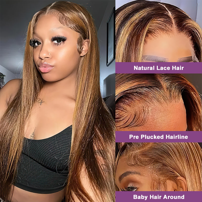 Highlight P4/27 Color Straight Hair Lace Front Wigs With Baby Hair Human Hair Wigs