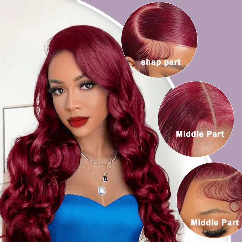 Body Wave 99J Burgundy Body Wave 13*4 4*4 Lace Frontal Wigs