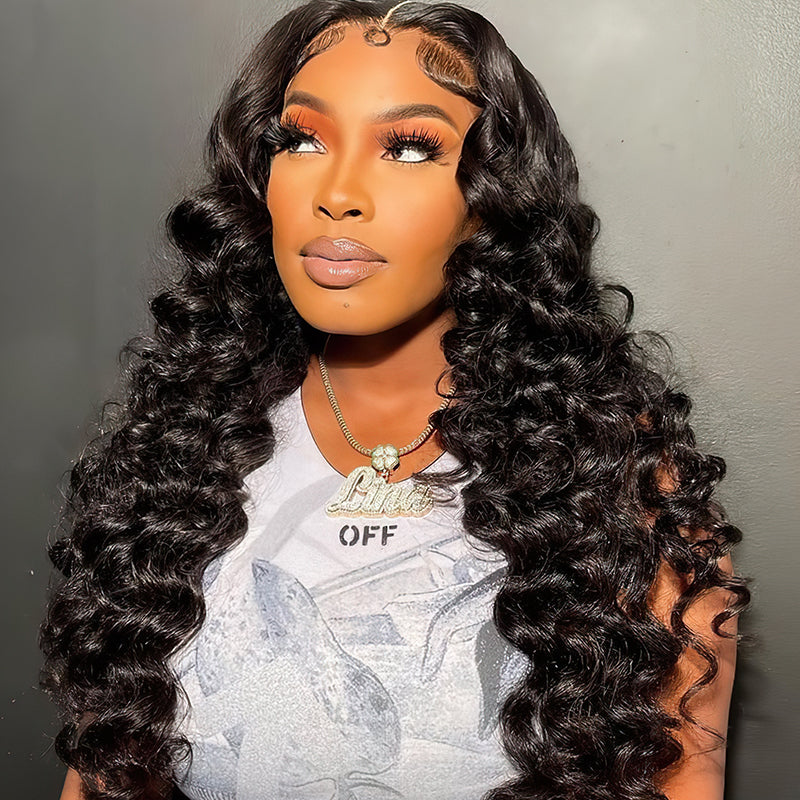 Loose Deep Wave Wig Preplucked Hairline HD Transparent Skin Melt  Lace Front Human Hair Wigs