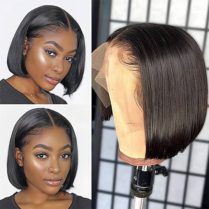 2 Glueless Wigs Set | 13x4 Lace Frontal Straight Bob Wig+10'' 4x4 Lace Closure Brown Straight Bob Wig