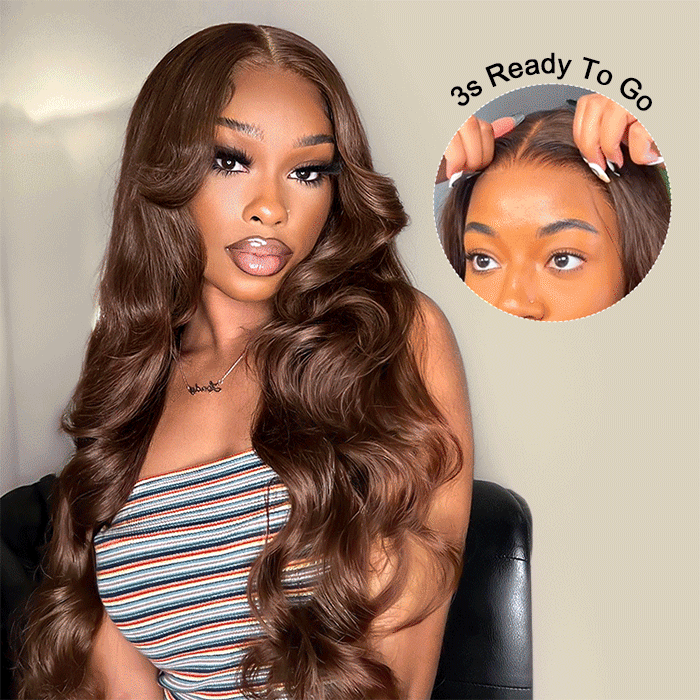 #4 Chocolate Brown Body Wave Human Hair Wig Glueless Pre Cut Lace Wig