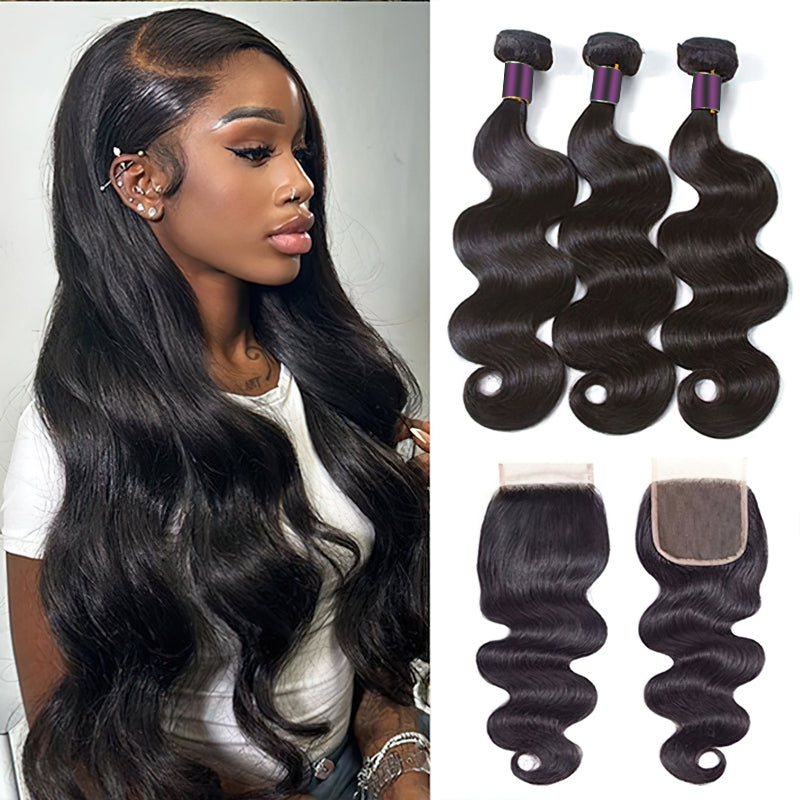 Virgin Body Wave Hair 3 Bundles With Closure High Quality 100% Unprocessed Human Hair Bundles With Closure