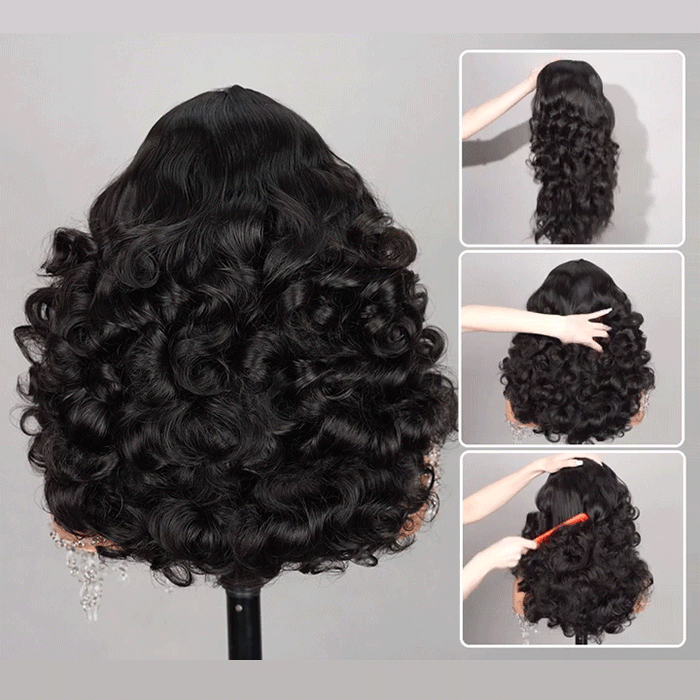 Glueless 4x4 Pre-Cut Lace Bouncy Wavy Egg Curl 13x4 Lace Frontal Wig