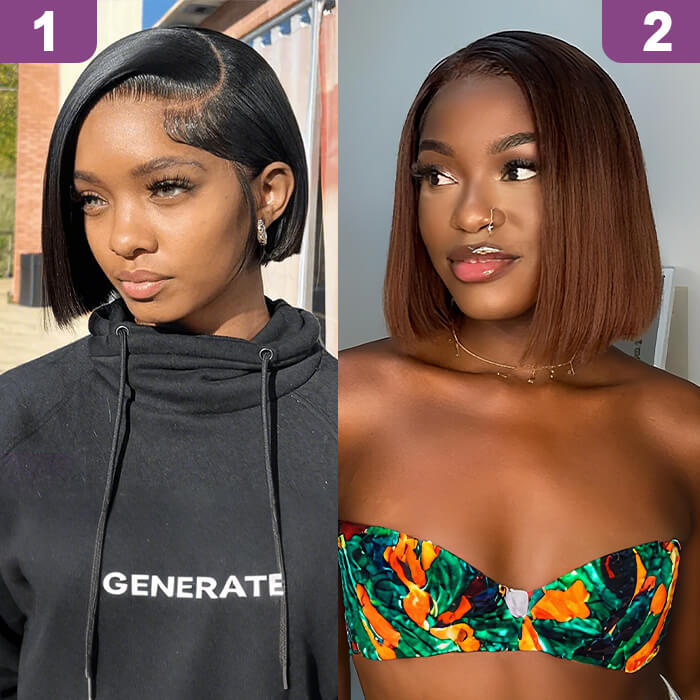 2 Glueless Wigs Set | 13x4 Lace Frontal Straight Bob Wig+10'' 4x4 Lace Closure Brown Straight Bob Wig