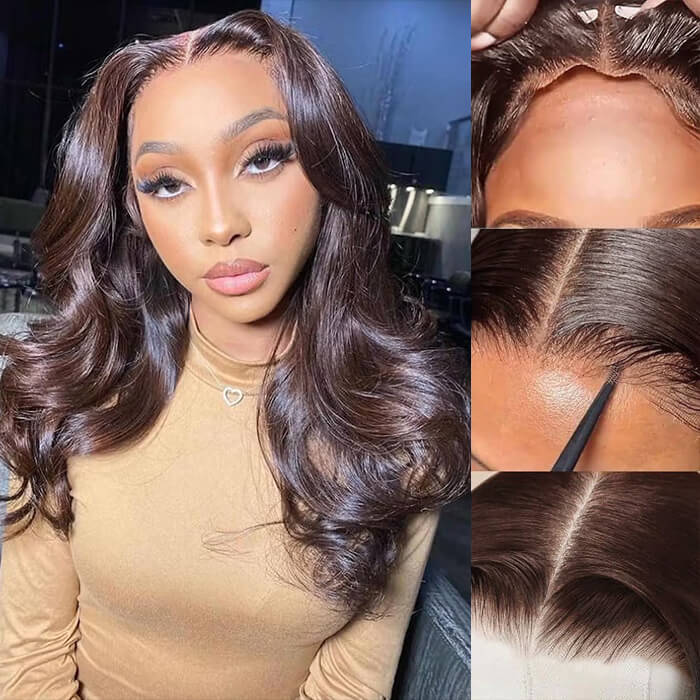 2 Glueless Wigs Set | 20'' 13x4 HD Lace Frontal Straight Wig+24'' 4x4 Lace Closure Brown Body Wave Wig
