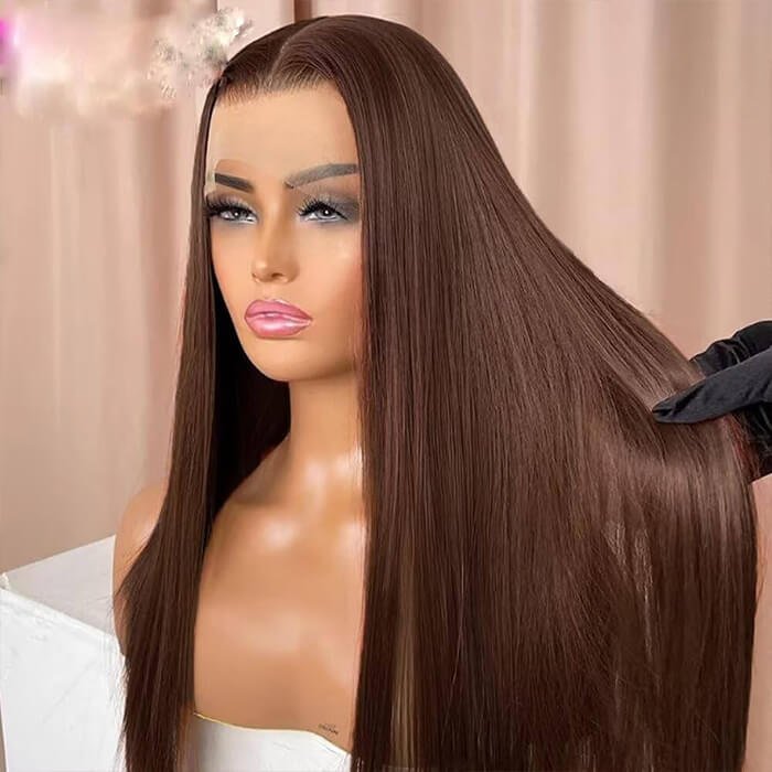 #4 Chocolate Brown Wig 4x4 13x4 Lace Front Wig Straight Human Hair Wigs