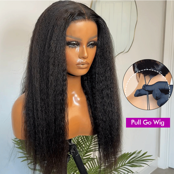 Real Show | Yaki Straight Wig | Drawstring Pull Go | Closure HD Lace Glueless Wig (12-32'')