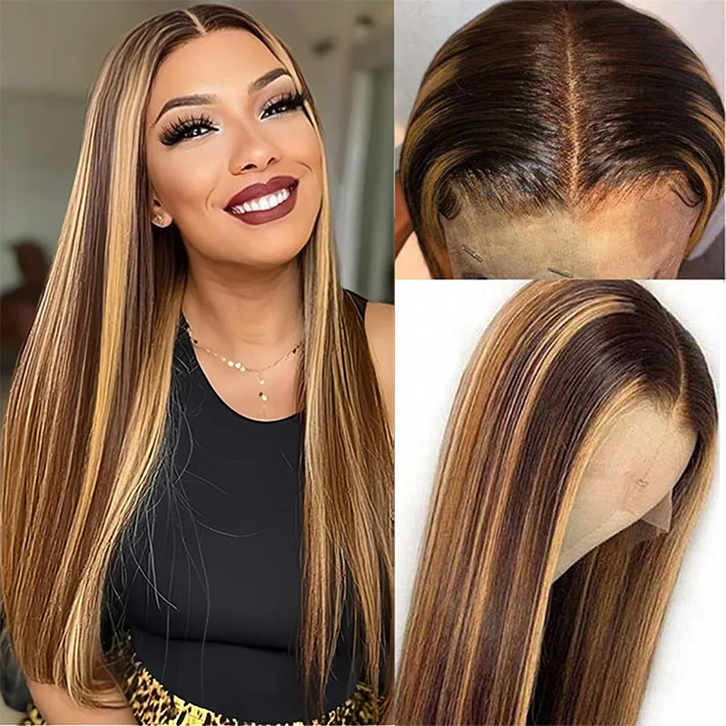 Highlight P4/27 Color Straight Hair Lace Front Wigs With Baby Hair Human Hair Wigs