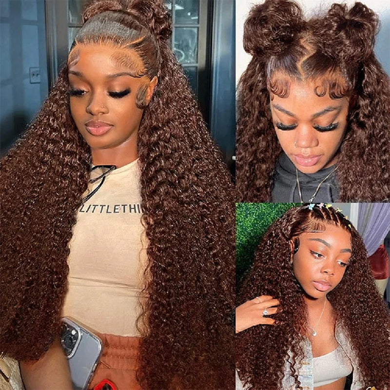 Chocolate Brown Curly 13x4 Hd Lace Front Wig Human Hair Brown Colored Brazilian Human Hair Wig