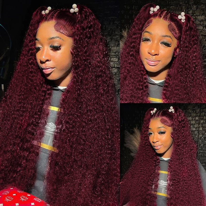 99J Hair Water Wave Burgundy Wig 13x4 Transparent Lace Human Hair Wigs