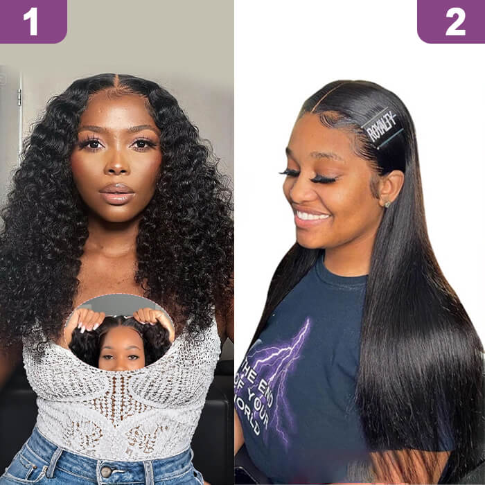 2 Glueless Wigs Set | 22'' 13x4 HD Lace Frontal Deep Wave Wig+22''4x4 Lace Closure Straight Wig