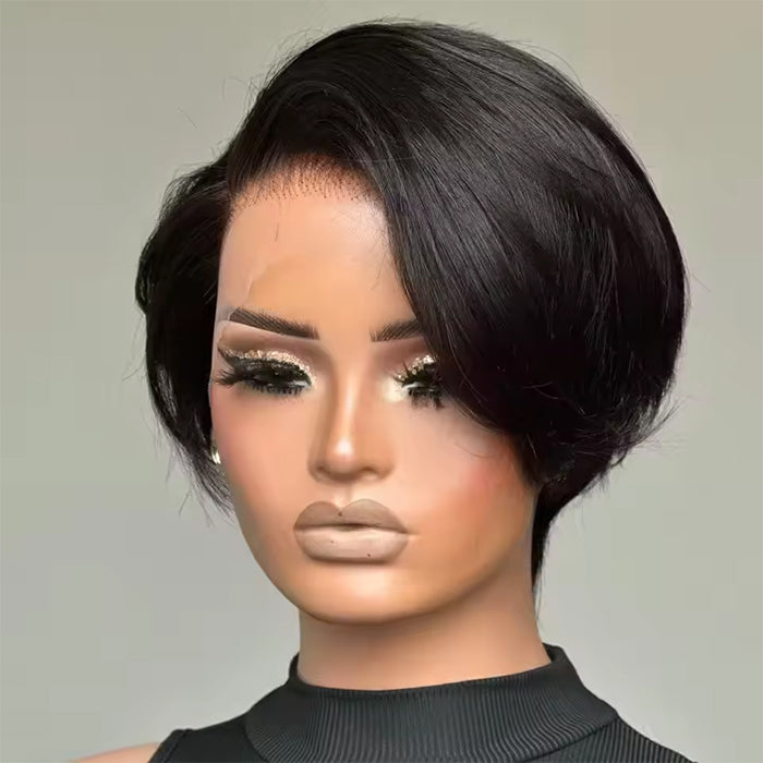 Real Show | Pixie Straight or Curly Wig | Black or Red Wig | Frontal HD Lace (8'')