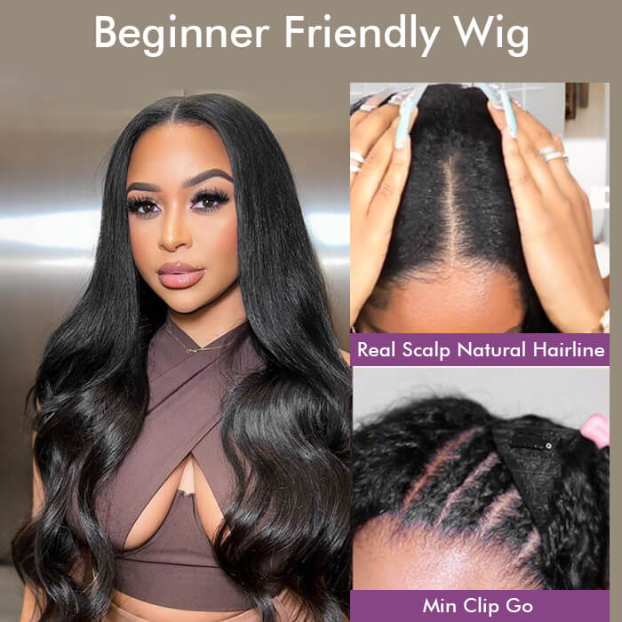 Beginner Friendly Glueless Body Wave V Part Wig 100% Human Hair