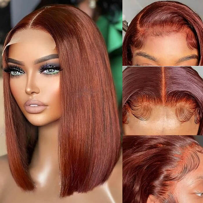 Reddish Brown #33 Straight Wig Glueless Bob Wig Lace Front Human Hair Wigs