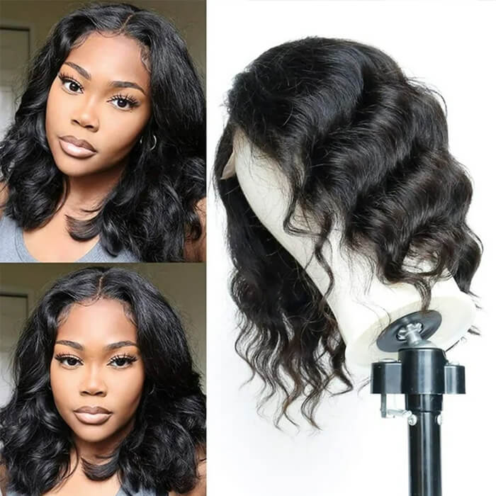 Suqu Hair 13x4 Short Body Wave Lace Frontal Bob Wig 180% Density Brazilian Remy 100% Human Hair For Women