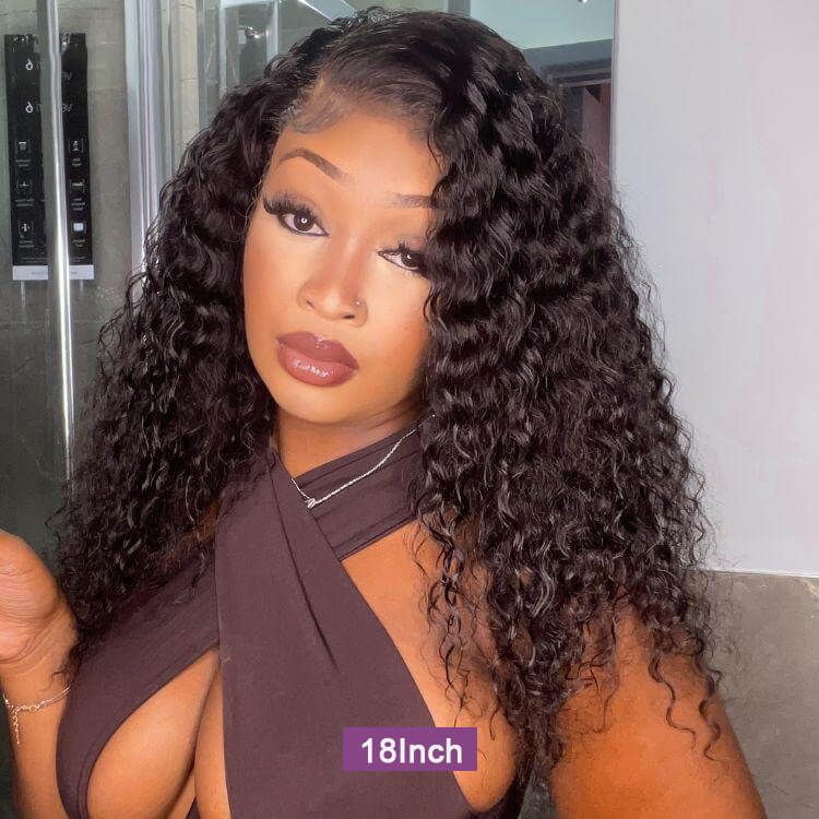 Pull Go Glueless Wig Deep Wave Drawstring Lace Closure Wig Natural Black Color