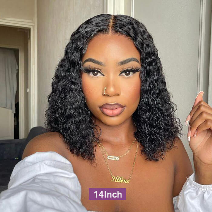 Pull Go Glueless Wig Deep Wave Drawstring Lace Closure Wig Natural Black Color