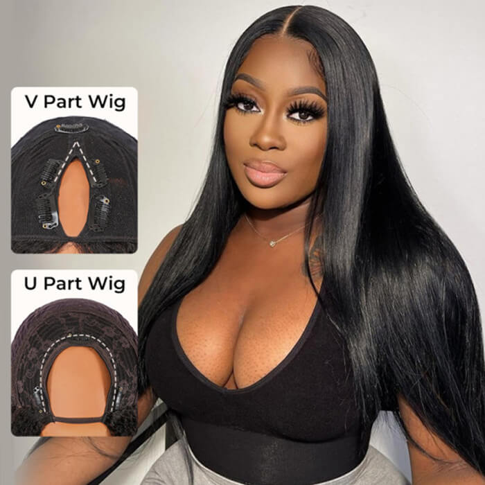 Glueless Wigs Straight V Part Wig Affordable Human Hair Wigs