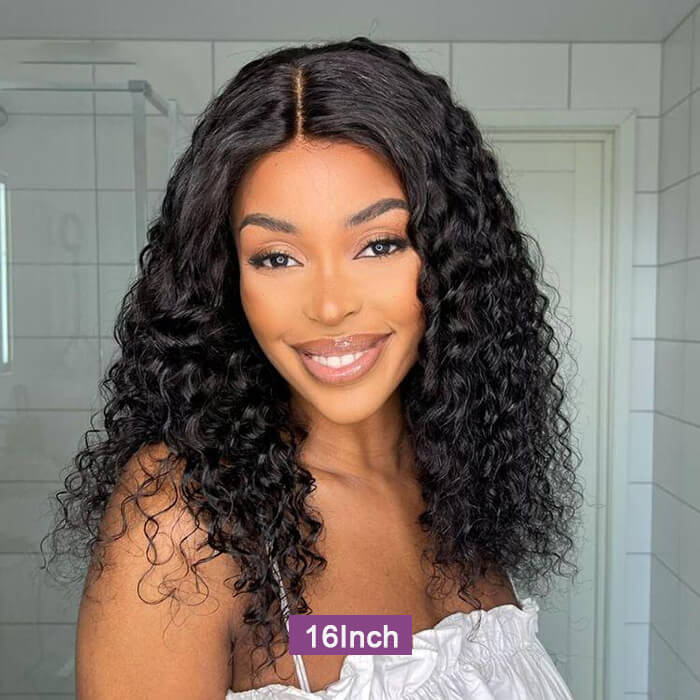 Pull Go Glueless Wig Deep Wave Drawstring Lace Closure Wig Natural Black Color