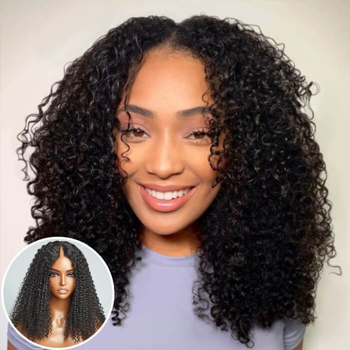 Glueless Wigs Curly V Part Wig Affordable Human Hair Wigs
