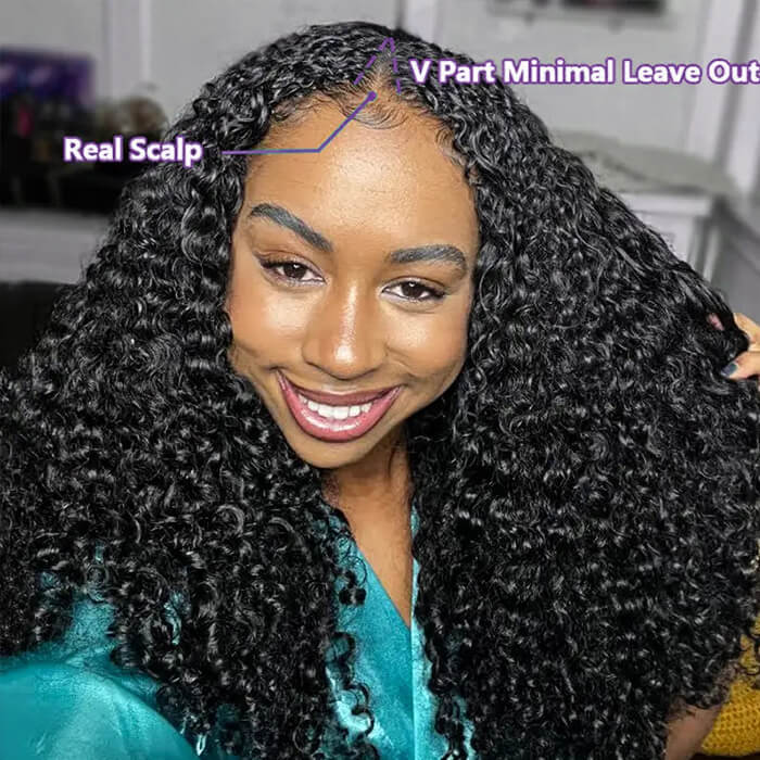Glueless Wigs Curly V Part Wig Affordable Human Hair Wigs