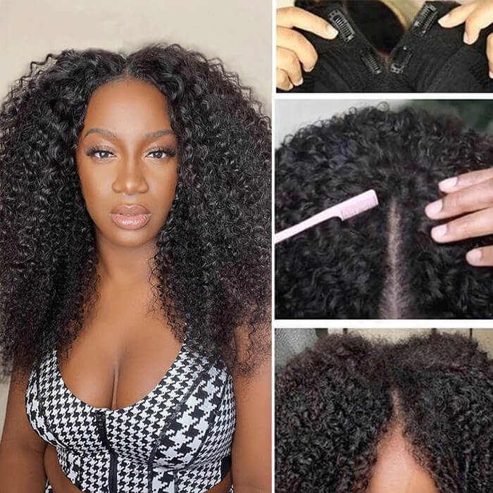 Glueless Wigs Curly V Part Wig Affordable Human Hair Wigs