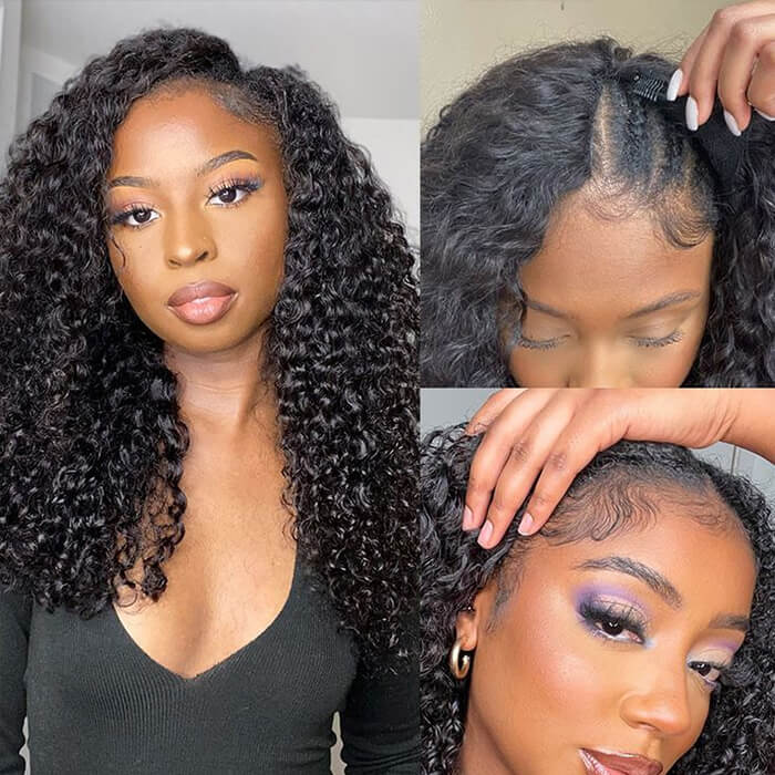 Glueless Wigs Curly V Part Wig Affordable Human Hair Wigs