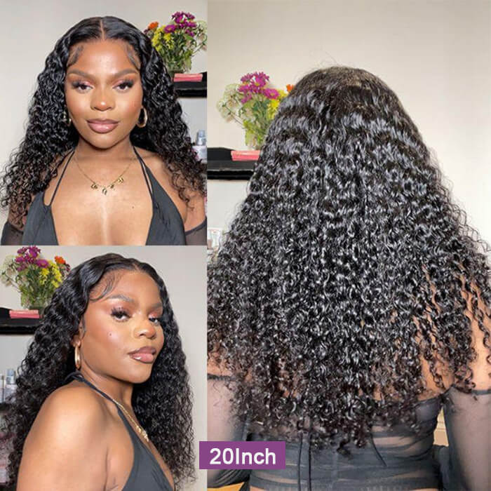 Pull Go Glueless Wig Deep Wave Drawstring Lace Closure Wig Natural Black Color