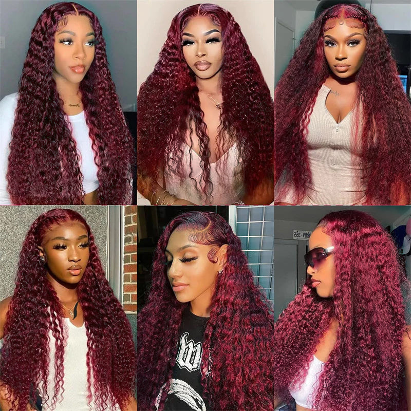 99J Burgundy Deep Wave Curly 13x4 Lace Front Wig High Density