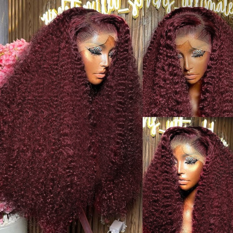 99J Hair Water Wave Burgundy Wig 13x4 Transparent Lace Human Hair Wigs