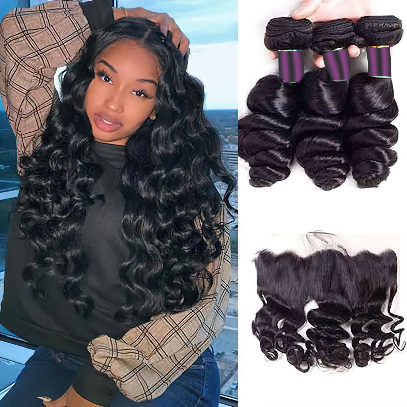 Loose Wave 3 Bundles With 13x4 Lace Frontal Human Hair