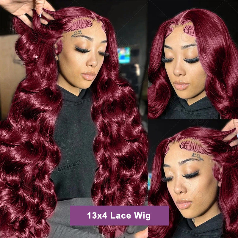 Body Wave 99J Burgundy Body Wave 13*4 4*4 Lace Frontal Wigs