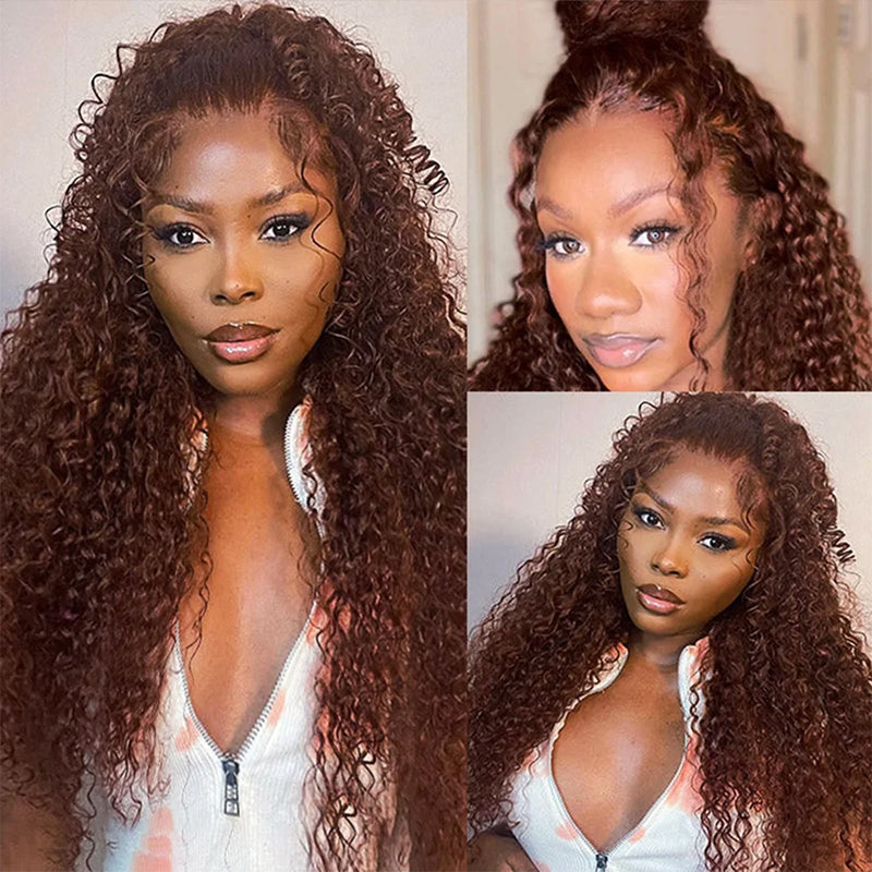 Chocolate Brown Curly 13x4 Hd Lace Front Wig Human Hair Brown Colored Brazilian Human Hair Wig