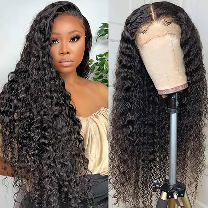 Deep Wave 2x6 5x5 Lace Closure Wigs Pre Plucked Undetectable Human Hair Wig With Baby Hair