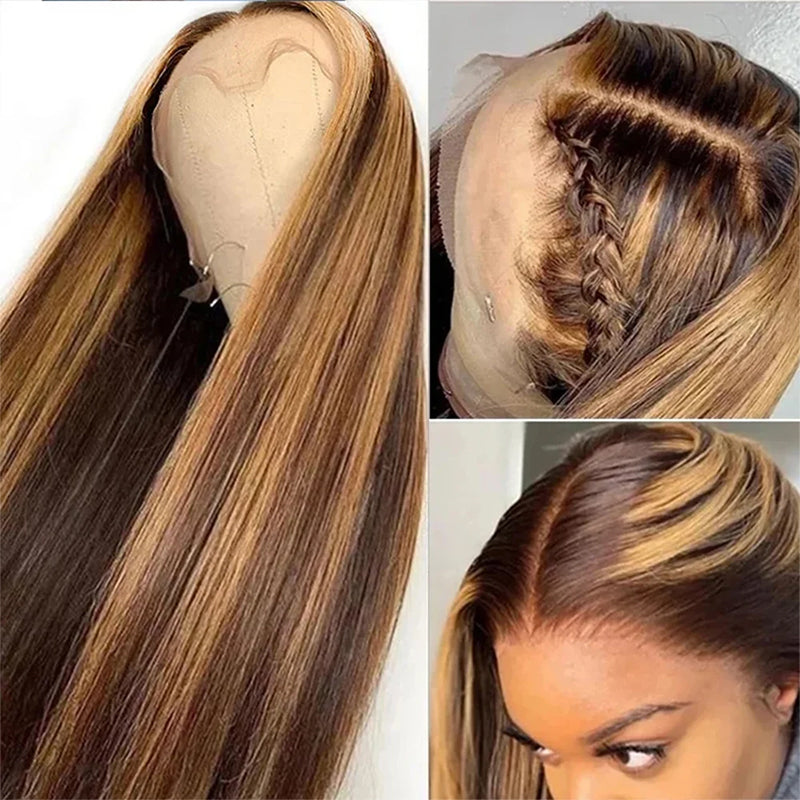 Highlight P4/27 Color Straight Hair Lace Front Wigs With Baby Hair Human Hair Wigs