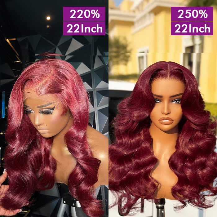 Custom High Density | Body Lace Wig | 99J Burgundy Color | Closure/Frontal