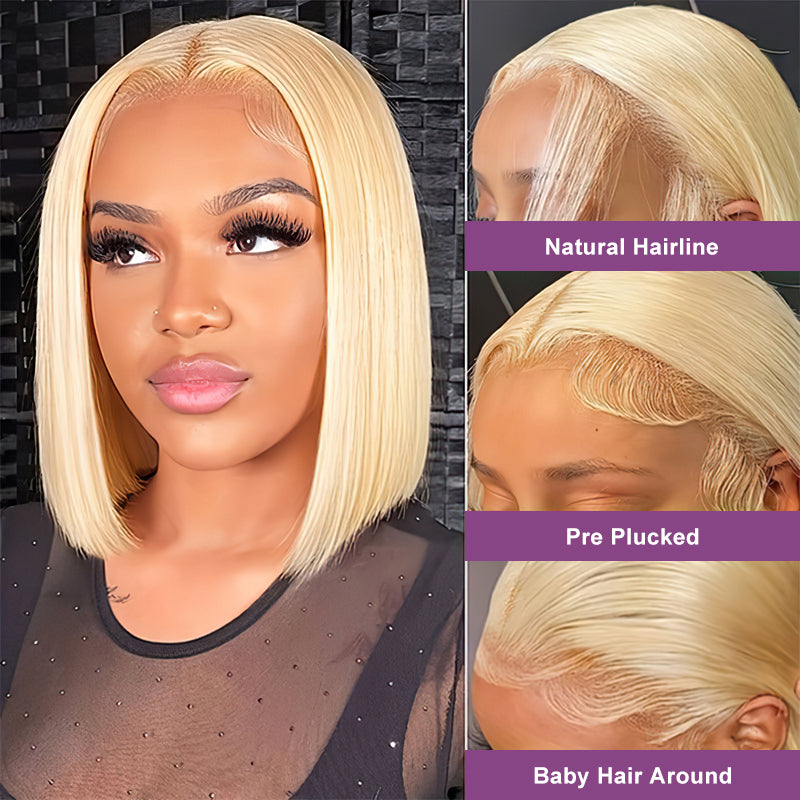 613 Blonde Bob Wigs Short Straight Hair 4x4 5x5 Lace Closure Wigs For Women