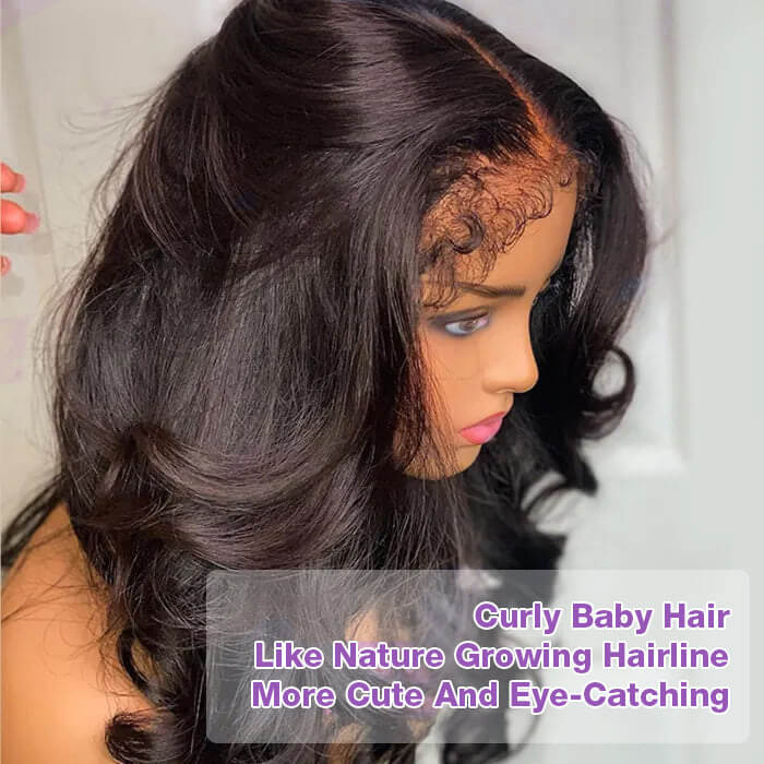 4C Edge Hairline Body Wave 13x4 HD Lace Front Wig with Curly Edges Baby Hair Wigs