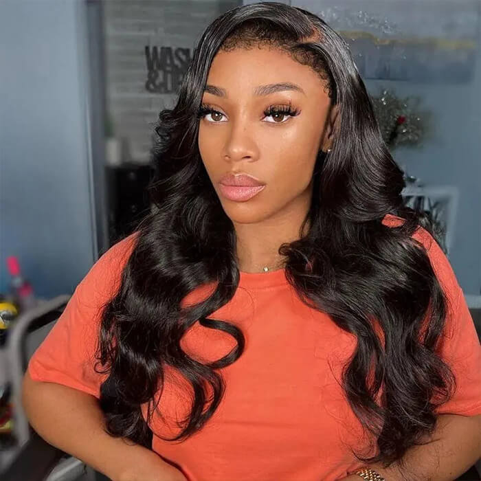 4C Edge Hairline Body Wave 13x4 HD Lace Front Wig with Curly Edges Baby Hair Wigs